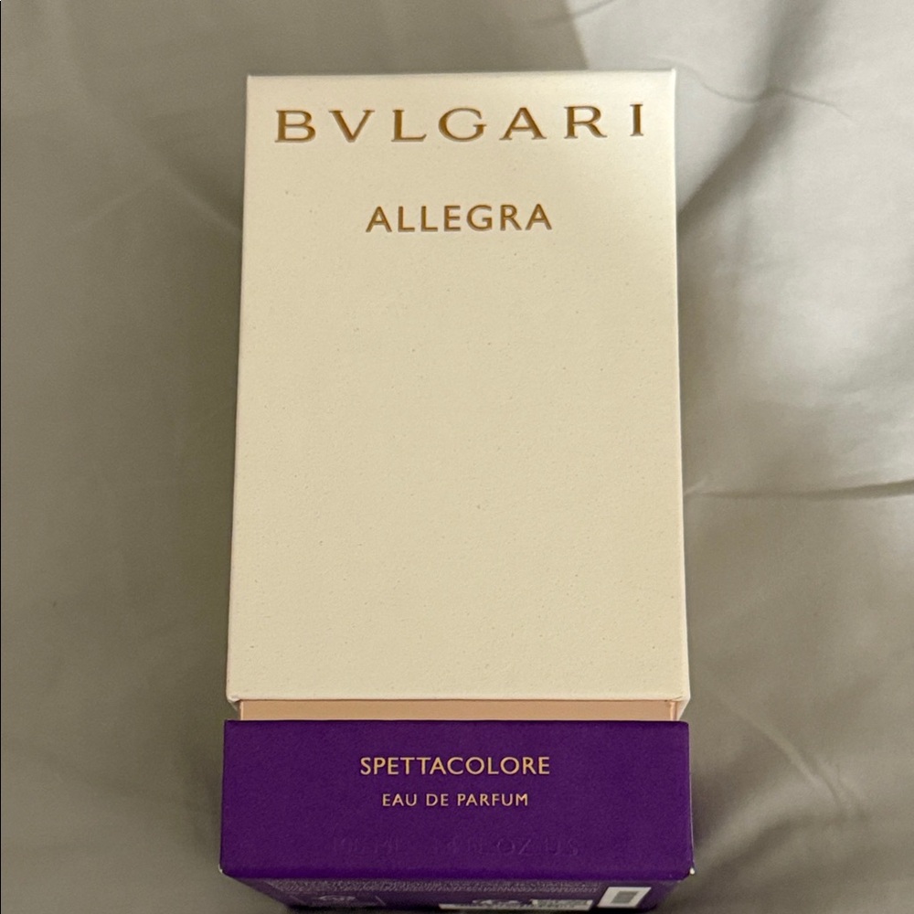 Bulgari Allegra Cream and Purple Perfume Box